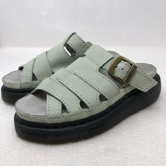 Dr. Martens Sandals Maxxy Buttery Soft Leather Sage Green Slides - Picture 2 of 15
